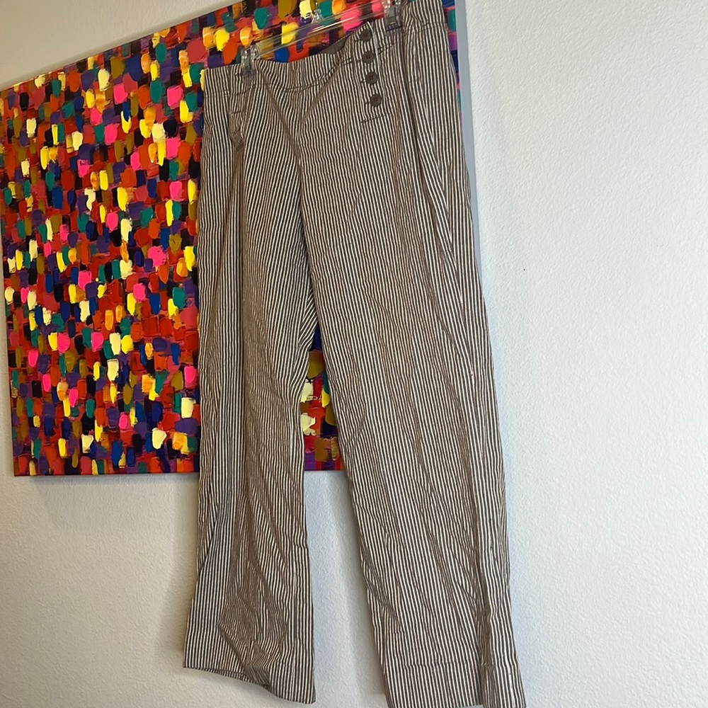 Light brown and white stripe trousers
